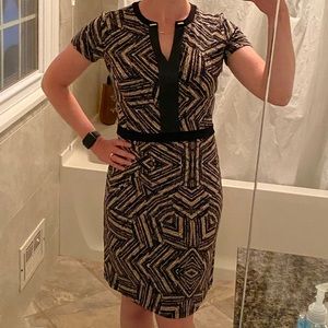 NWT Calvin Klein Black/Beige Geometric Silky Dress